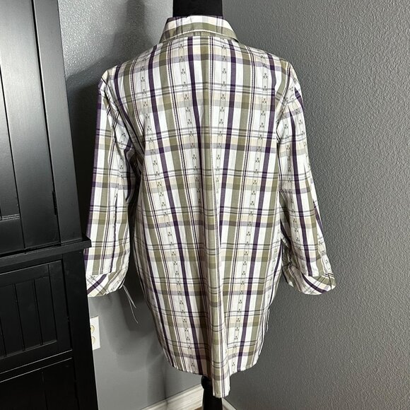 Alia Shirt Womens 16 Purple Green Wrinkle Resistant Plaid Button Front Top NWT - Picture 8 of 10